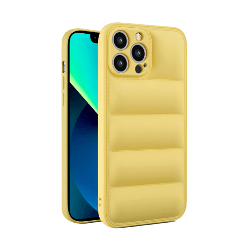 Iphone 14 Pro Max Uyumlu Lens Korumalı Renkli Kapitone Görünüm Puffer Silikon Kılıf - Sarı