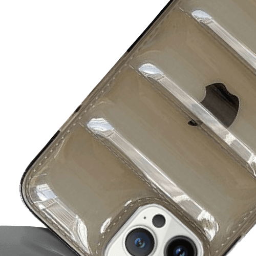 Iphone 14 Pro Max Uyumlu Lens Korumalı Renkli Kapitone Görünüm Puffer Silikon Kılıf - Şeffaf Siyah