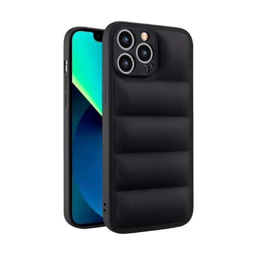 Iphone 14 Pro Max Uyumlu Lens Korumalı Renkli Kapitone Görünüm Puffer Silikon Kılıf - Siyah
