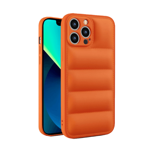 Iphone 14 Pro Max Uyumlu Lens Korumalı Renkli Kapitone Görünüm Puffer Silikon Kılıf - Turuncu