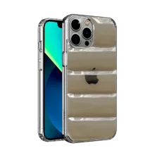 Iphone 14 Pro Max Uyumlu Lens Korumalı Renkli Kapitone Görünüm Puffer Silikon Kılıf - Şeffaf Siyah