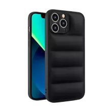 Iphone 14 Pro Max Uyumlu Lens Korumalı Renkli Kapitone Görünüm Puffer Silikon Kılıf - Siyah